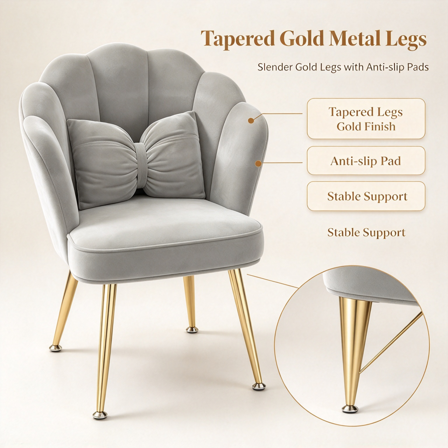 Modern Luxury Velvet Accent Chair | Tulip Petal Dining Chair with Gold Metal Legs for Living Room Bedroom