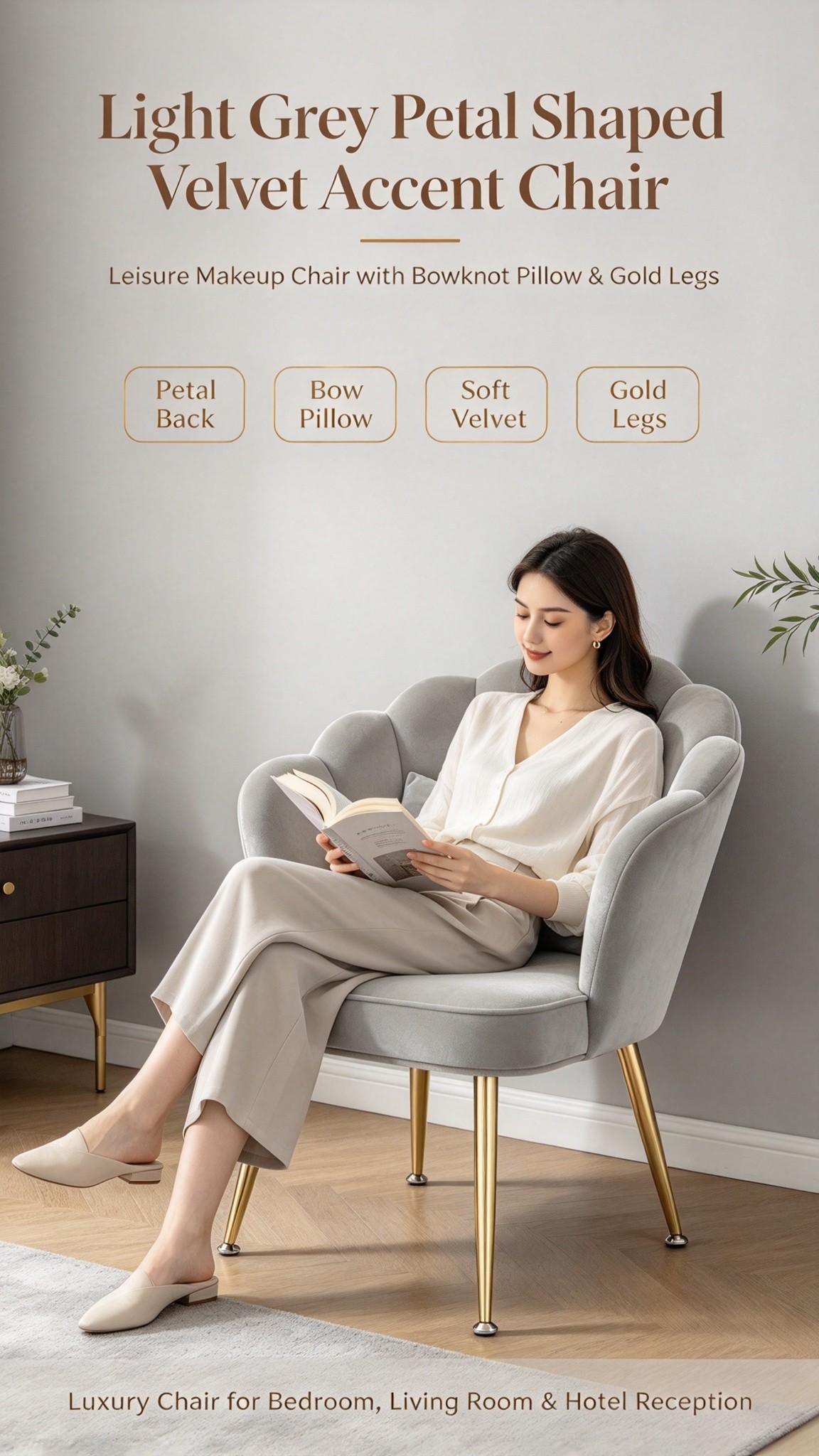 Modern Luxury Velvet Accent Chair | Tulip Petal Dining Chair with Gold Metal Legs for Living Room Bedroom