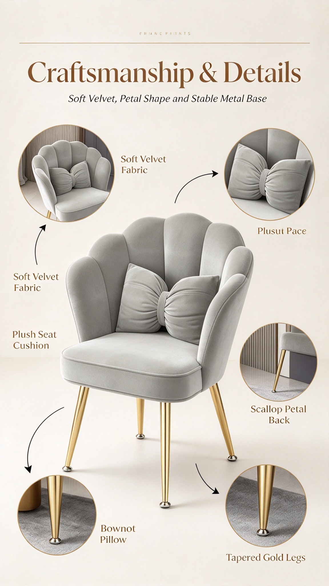 Modern Luxury Velvet Accent Chair | Tulip Petal Dining Chair with Gold Metal Legs for Living Room Bedroom
