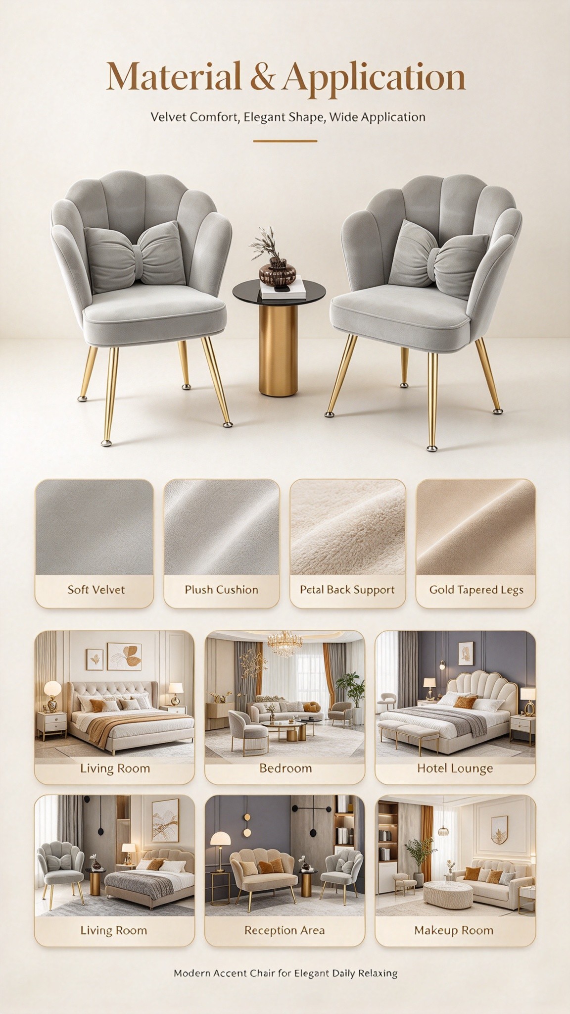 Modern Luxury Velvet Accent Chair | Tulip Petal Dining Chair with Gold Metal Legs for Living Room Bedroom
