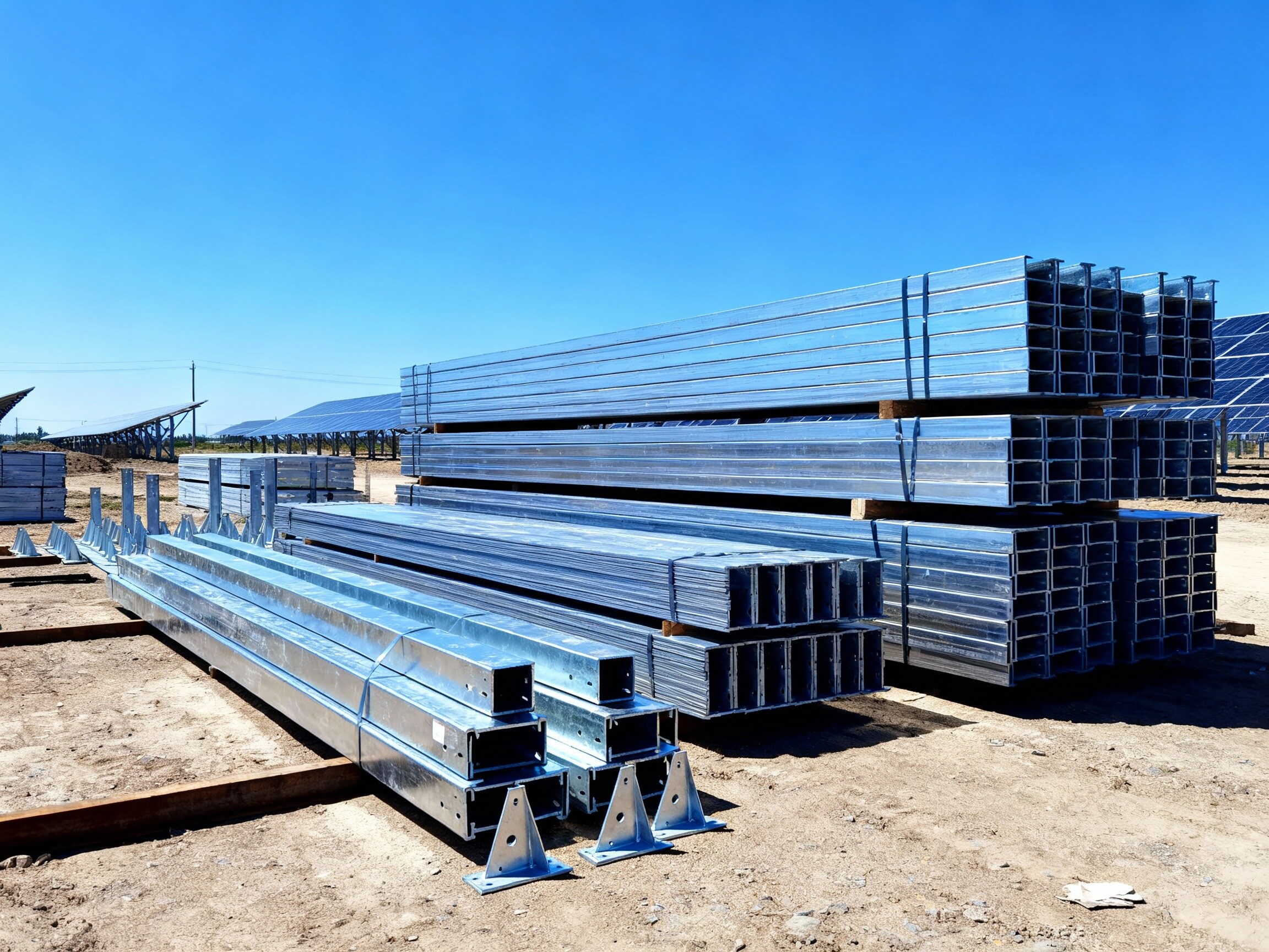 Tianjin Zhongxiang Steel supports a large-scale photovoltaic power plant project in South America, delivering thousands of tons of high-end structural steel on schedule.