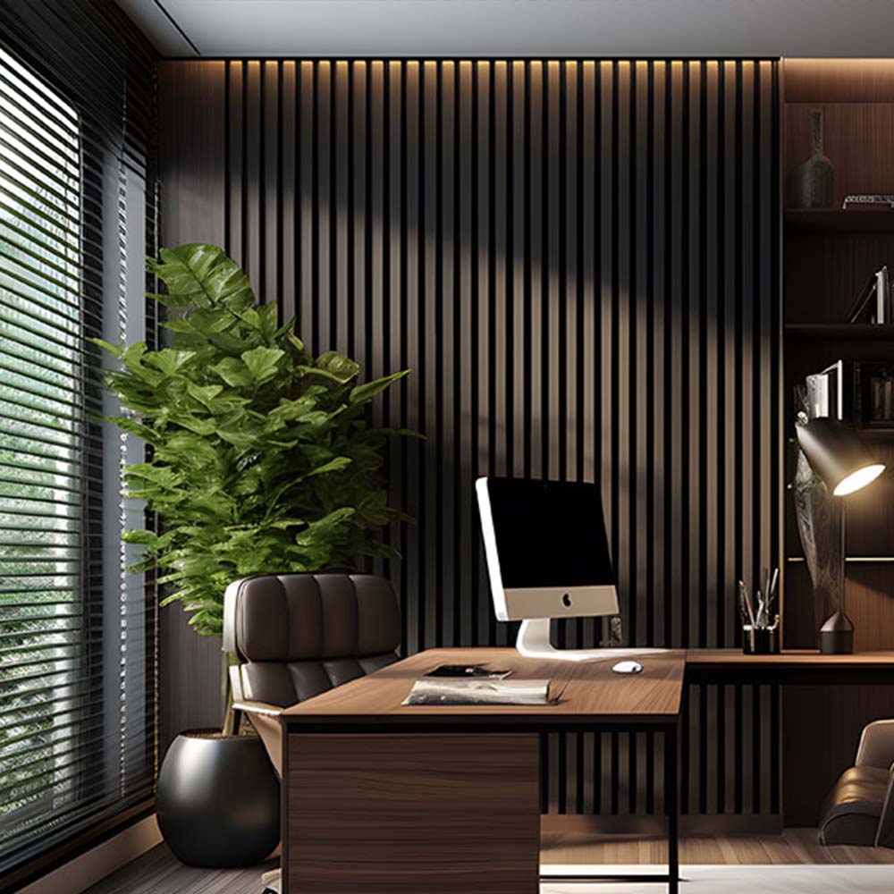 Black Acoustic Wood Slat Panels for Home and Office