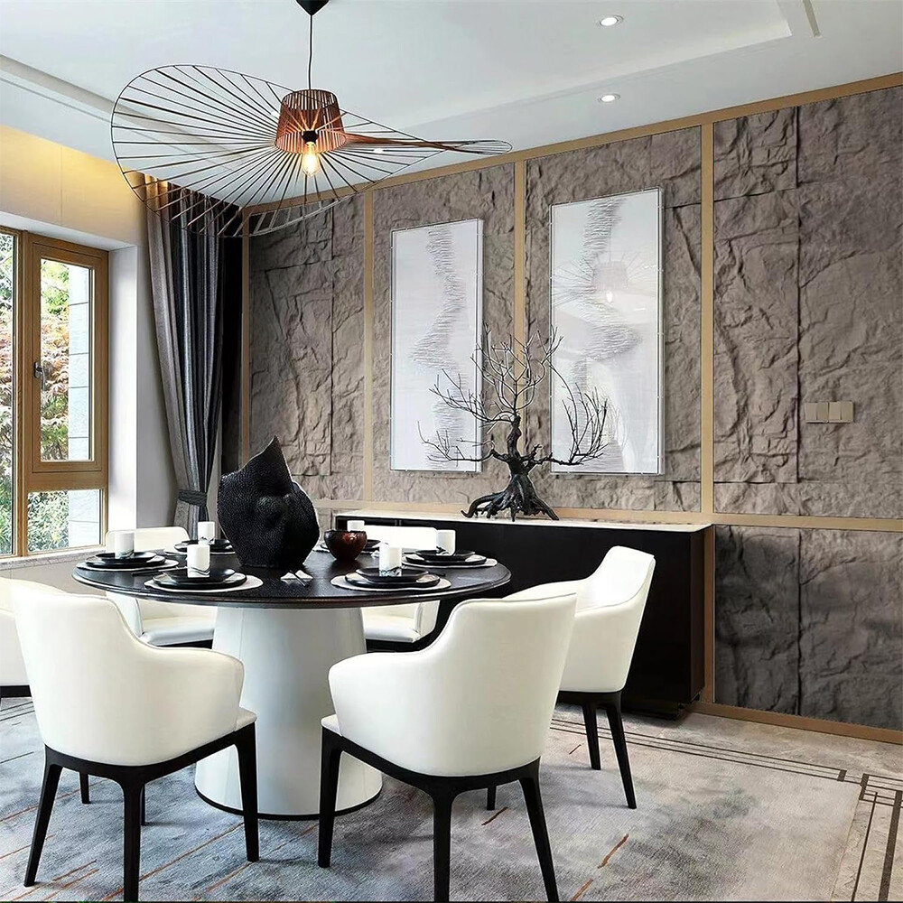 Natural Grain PU Stone Panels Living Room Decor