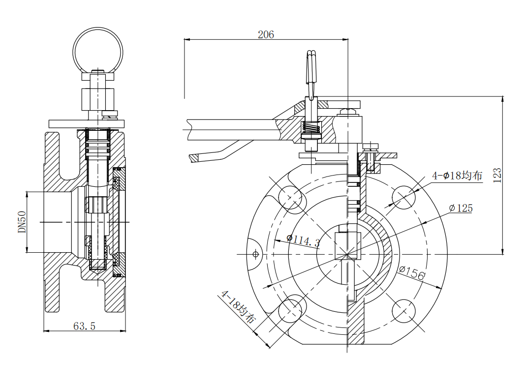 DN50     2” Flanged Airline Butterfly Valve