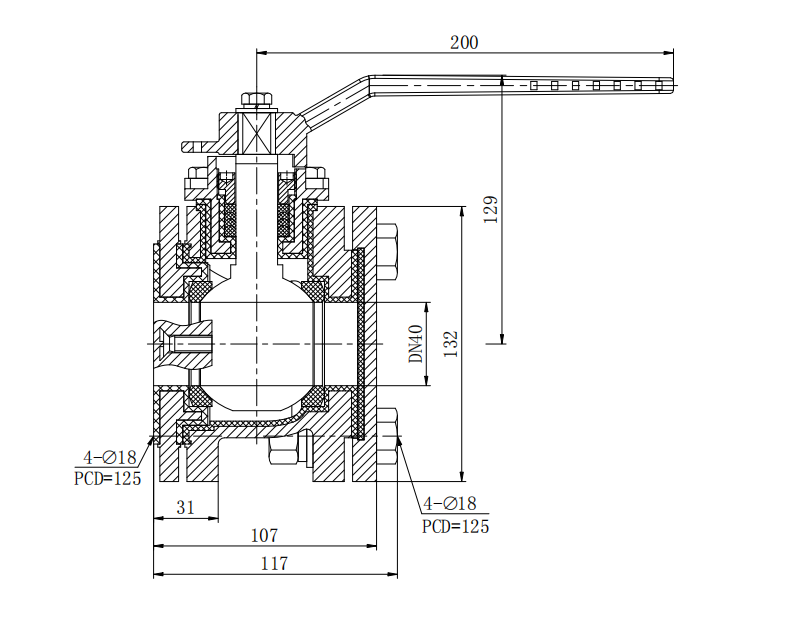 DN40 1.5” PFA Lined Airline Ball Valve