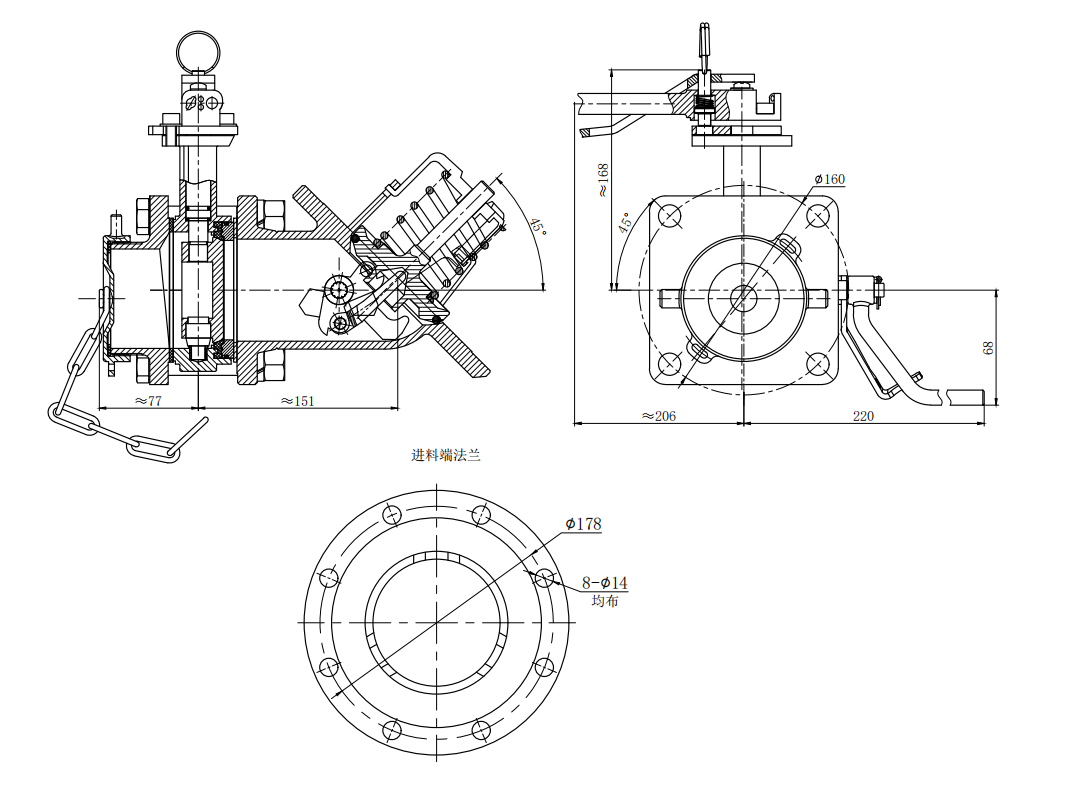 DN80  3＂45°Bottom Discharge Valve