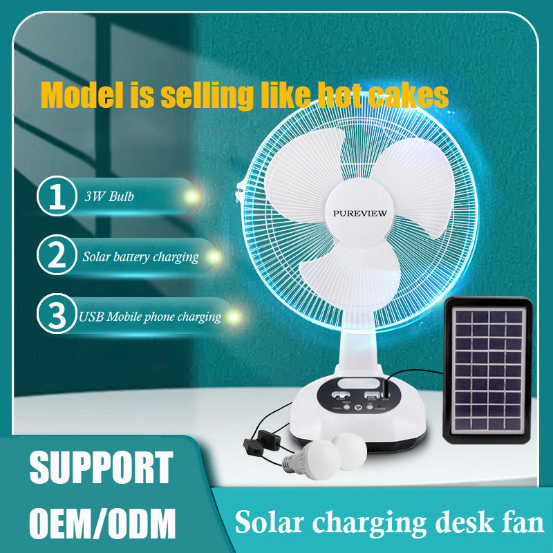  12 Inch Solar Powered Table Fan Rechargeable Portable Cooling Fan with Solar Panel for Home Outdoor Camping