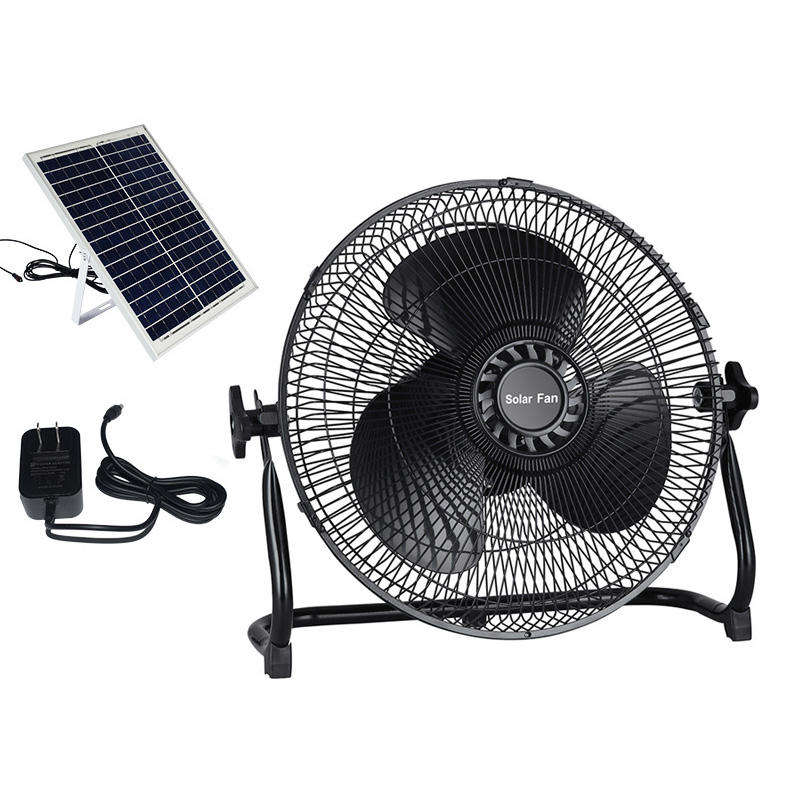 Portable Wireless Rechargeable Fan Solar Panel Powered and AC Charger Dual Input Fan for Household Camping