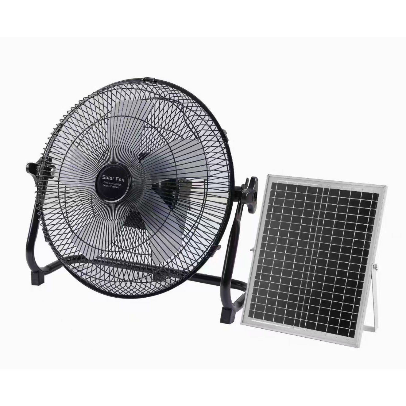 Portable Wireless Rechargeable Fan Solar Panel Powered and AC Charger Dual Input Fan for Household Camping