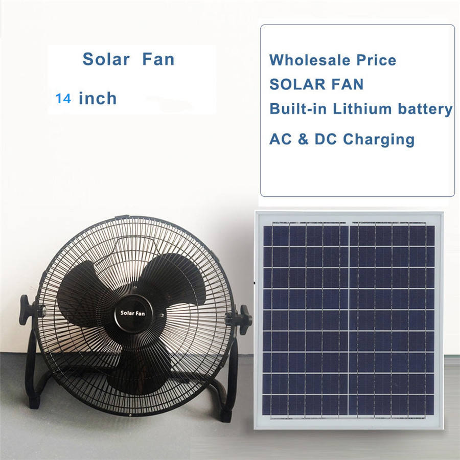 Portable Wireless Rechargeable Fan Solar Panel Powered and AC Charger Dual Input Fan for Household Camping