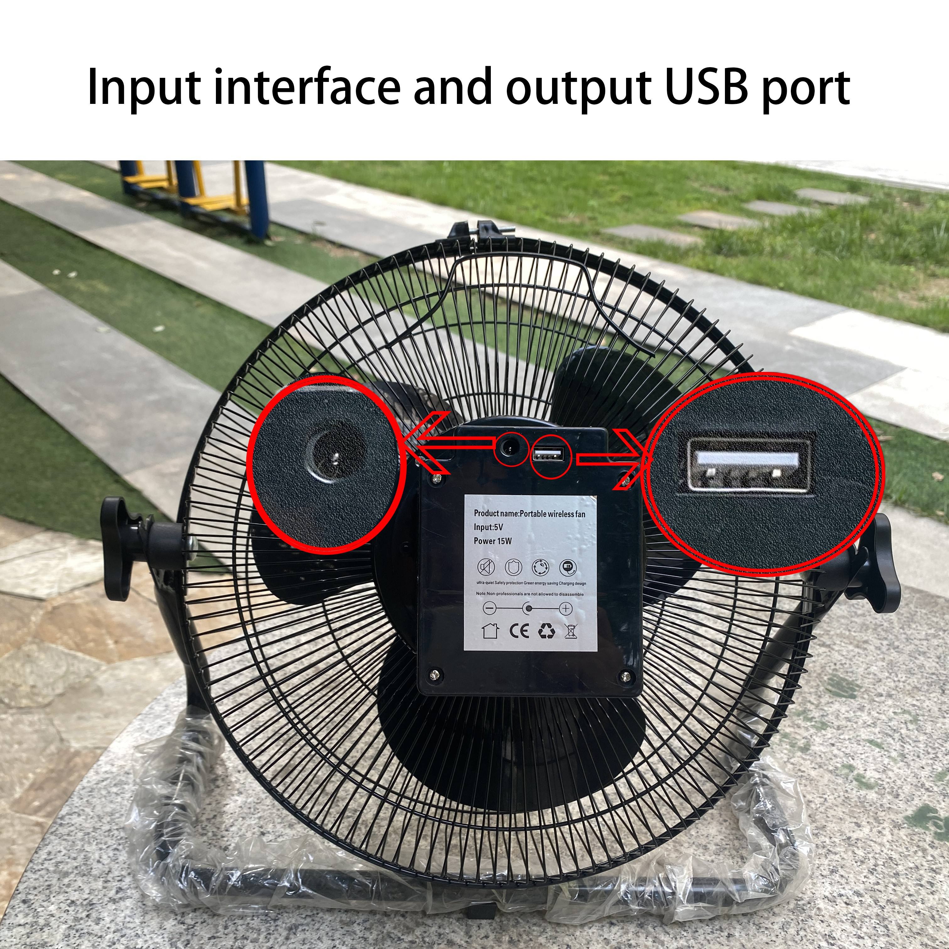 Portable Wireless Rechargeable Fan Solar Panel Powered and AC Charger Dual Input Fan for Household Camping