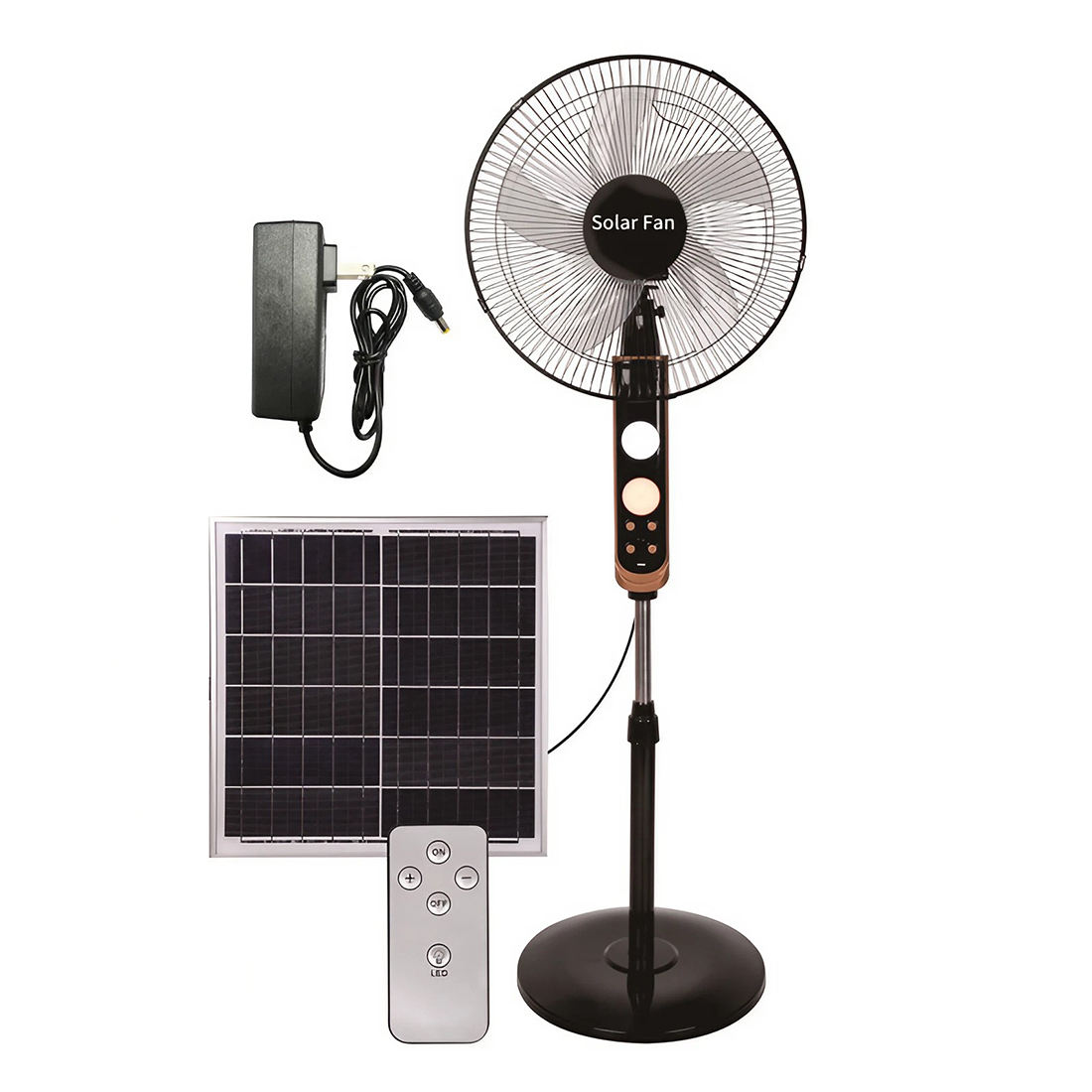 16-inch AC/DC 9V Solar Panel Fan with Monocrystalline Silicon 9V Solar Panel Remote Control LED Night Lamp