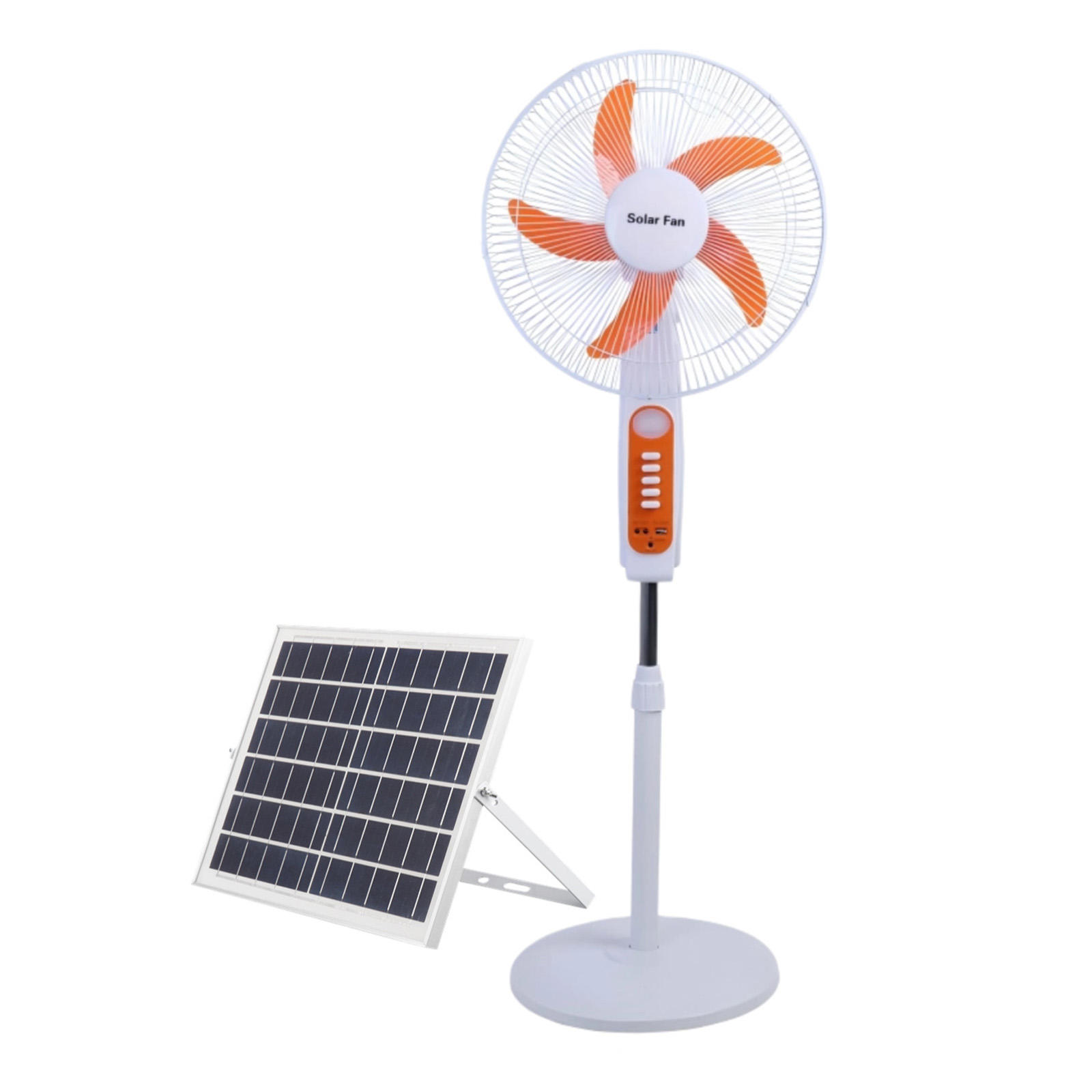 16 Inch Air Cooling Appliance Solar Electric Fan AC DC Adapter Rechargeable Stand Fan DC Table Fan Have LED Light Inside Battery