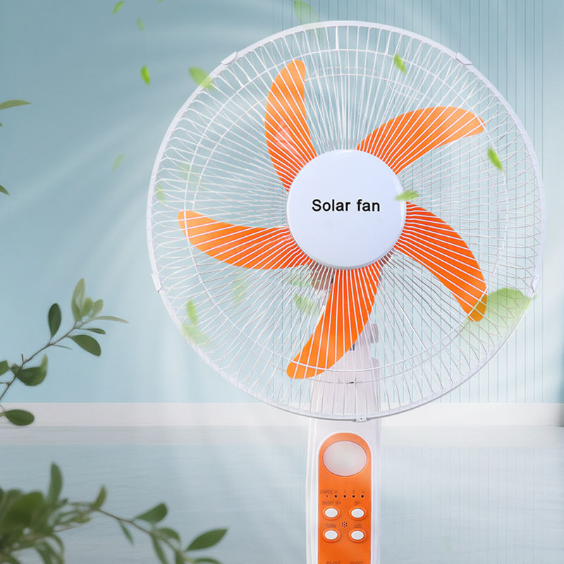 16 Inch Air Cooling Appliance Solar Electric Fan AC DC Adapter Rechargeable Stand Fan DC Table Fan Have LED Light Inside Battery