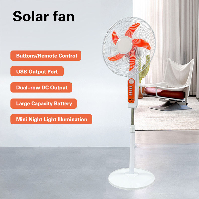16 Inch Air Cooling Appliance Solar Electric Fan AC DC Adapter Rechargeable Stand Fan DC Table Fan Have LED Light Inside Battery