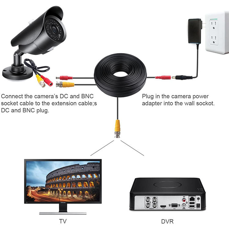 Custom BNC DC Foil Shielded Black PVC Jacket Cable for CCTV AHD DVD Player Camera Video Power Accessories Computers Monitors