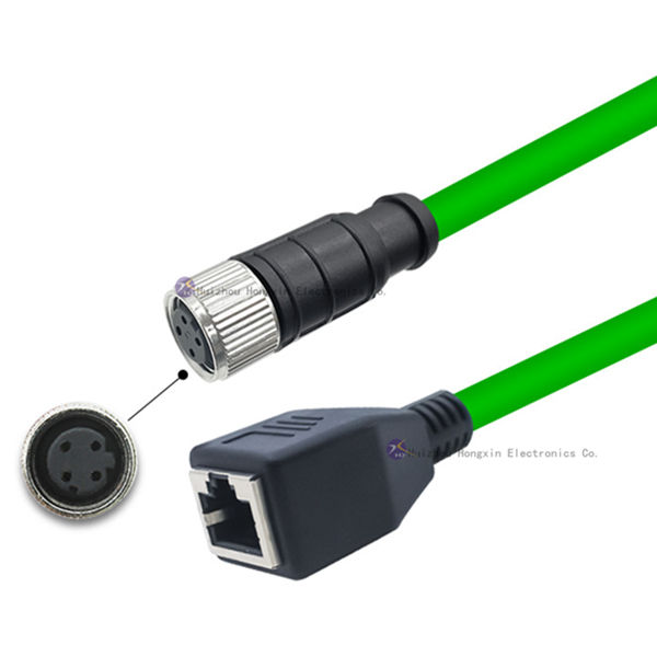 HZSD Custom Brass M12-4D RJ45 Ethernet Cable 0.5m/3m Lengths IP67 Waterproof Automotive Servo PLC Communication DIN Connectors