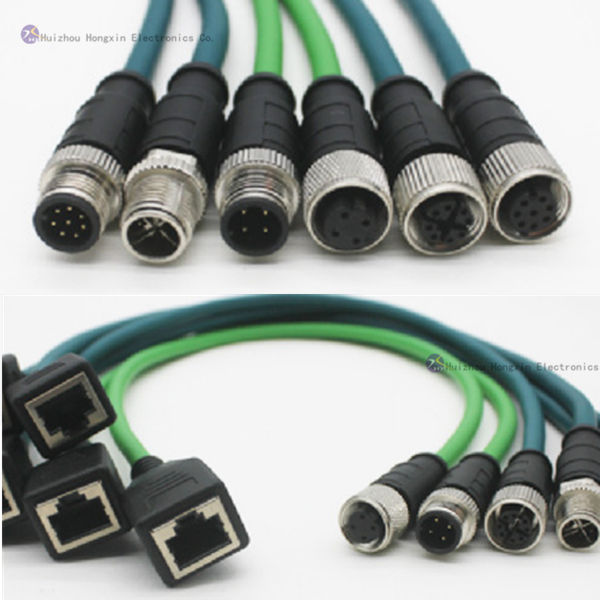 HZSD Custom Brass M12-4D RJ45 Ethernet Cable 0.5m/3m Lengths IP67 Waterproof Automotive Servo PLC Communication DIN Connectors