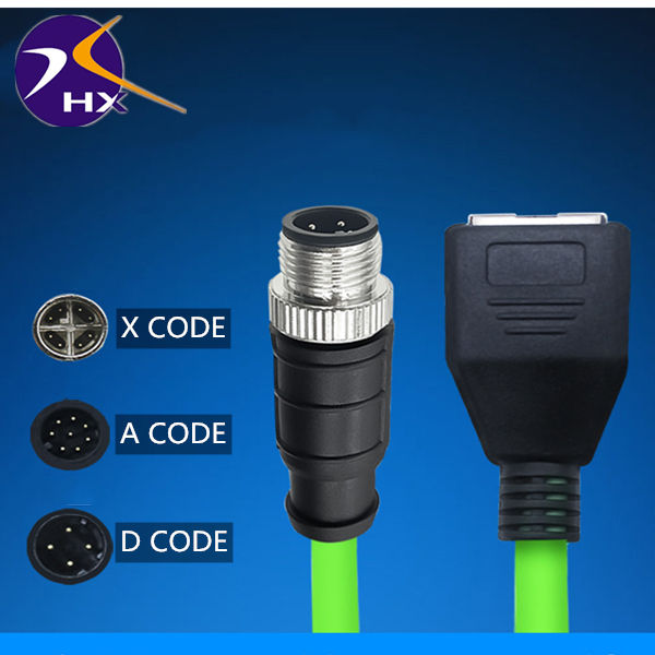 HZSD Industrial Automotive M12 D Code 4-Pin RJ45 Cat5e Profinet Ethernet IP67 Waterproof PUR Drag Chain DIN Type Male/Female