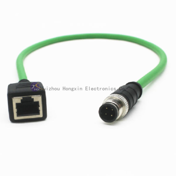 HZSD Industrial Automotive M12 D Code 4-Pin RJ45 Cat5e Profinet Ethernet IP67 Waterproof PUR Drag Chain DIN Type Male/Female