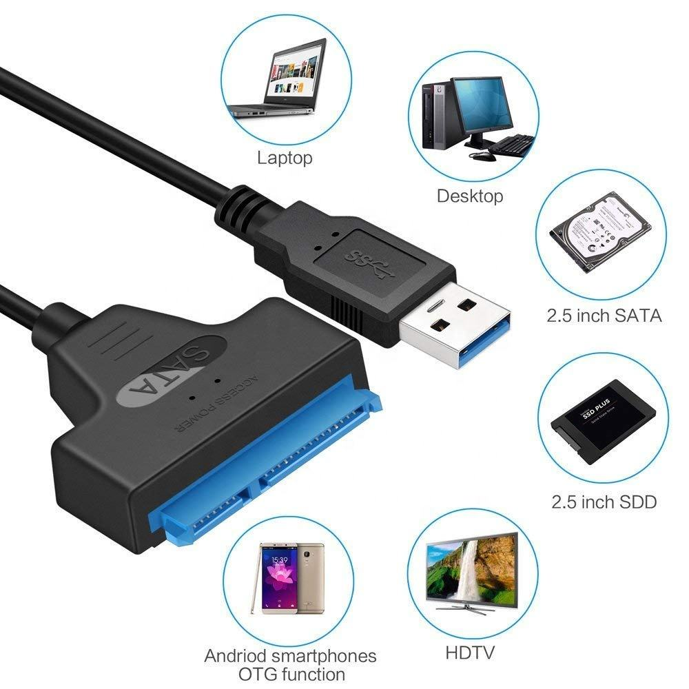 Type C to SATA III Converter Cable 25CM 2.5'' SSD HDD Hard Drive Adapter with PVC Jacket Braid Shielded for Laptop