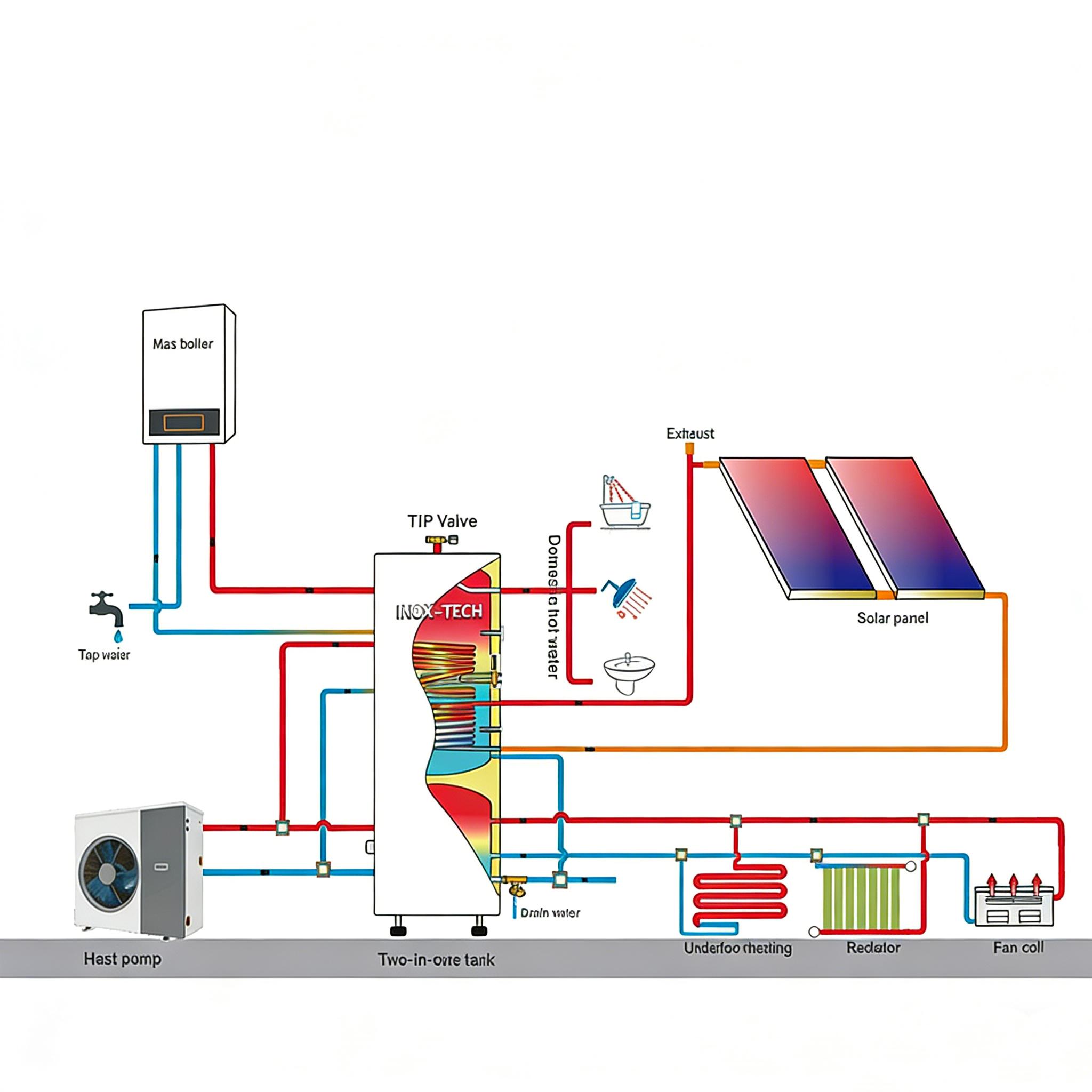 Hot Selling Heat Pump Buffer Water Tank And Hot Water Tank Dhw For Heating System Two-In-One