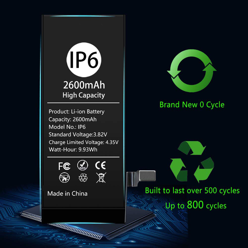 High-quality mobile phone battery suitable for iPhone 5, 5S, 6, 6S, XR, large capacity 2200mAh, suitable for iPhone 8 Plus