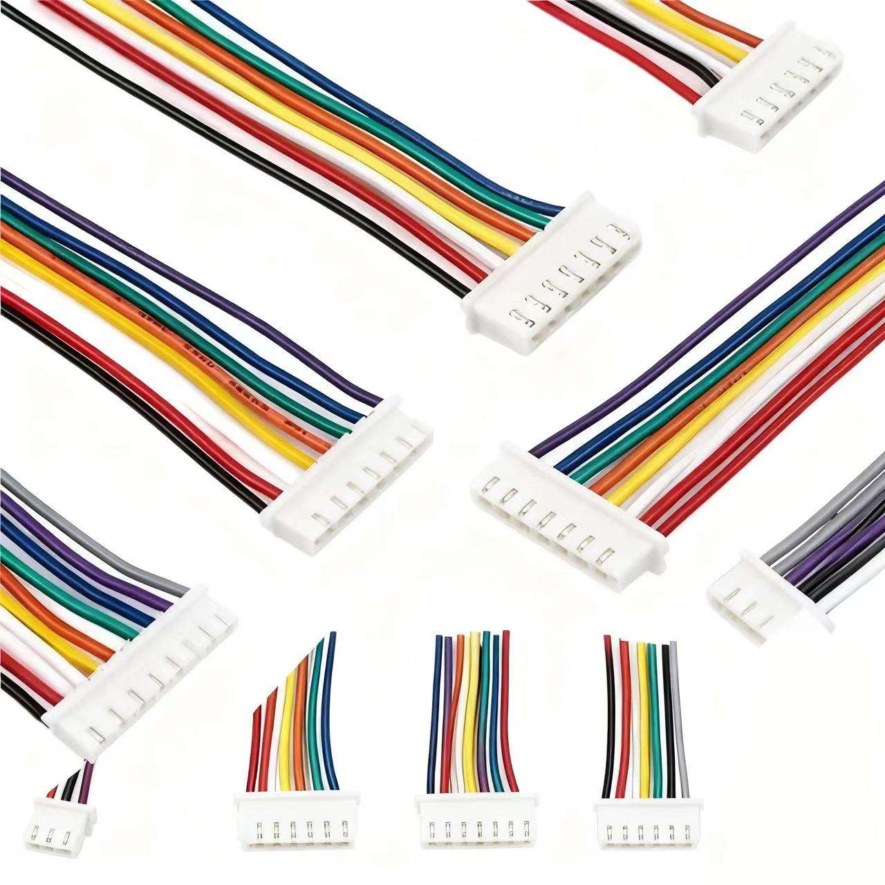 Automobile wiring harness with tin-plated copper conductors, polyvinyl chloride insulated, male-female plugs and sockets, JST type wire and cable connectors