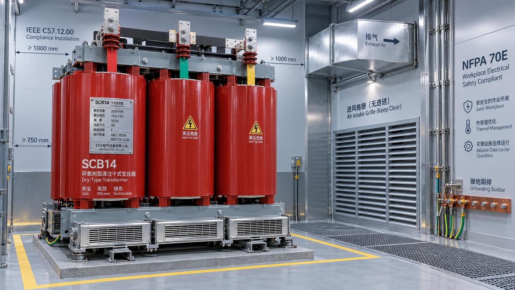 Lista de verificación para la instalación de transformadores en interiores: cumplimiento de NFPA 70E, requisitos de separación y normas de ventilación para bóvedas de centros de datos