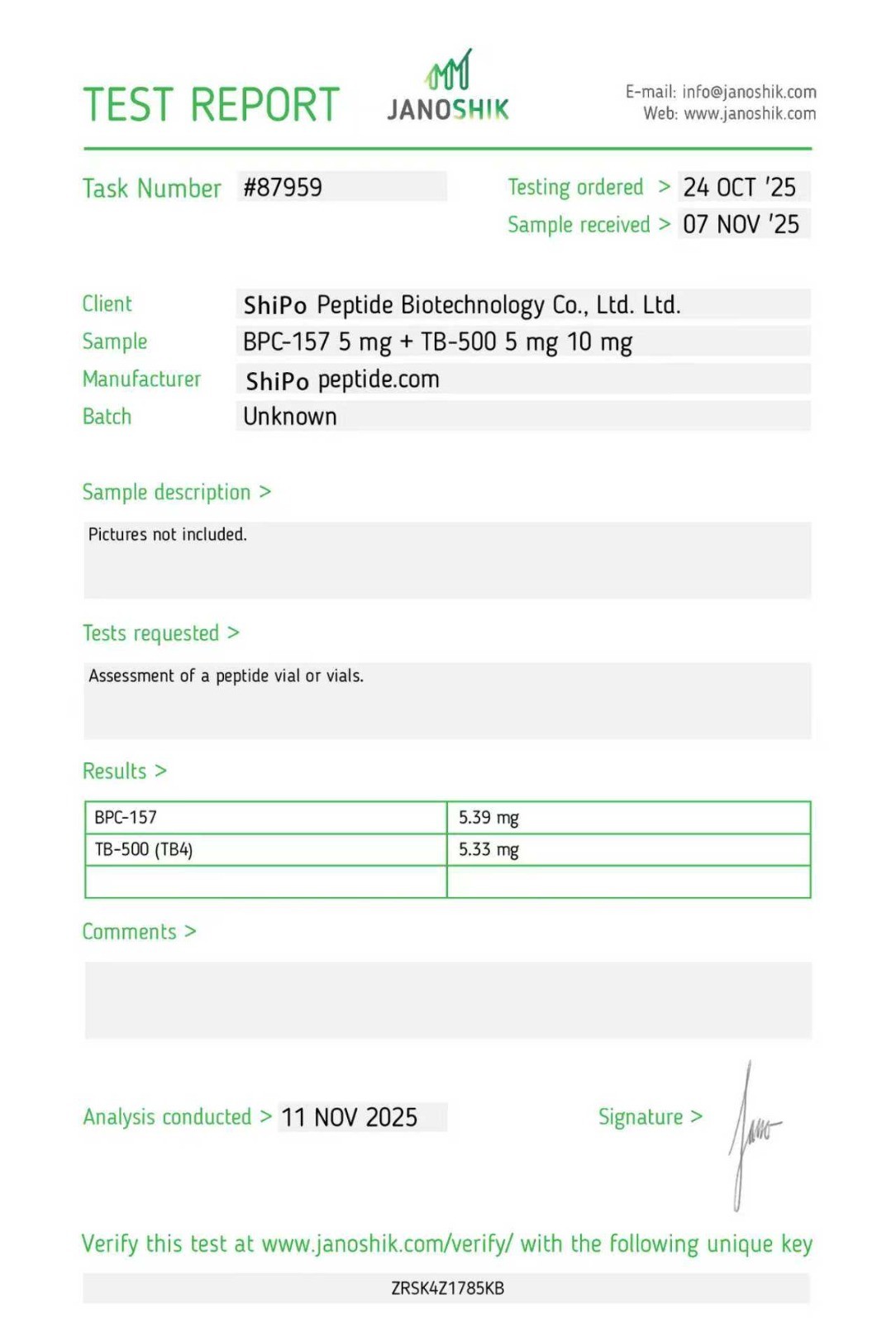 Test Report BPC157-shipopeptide
