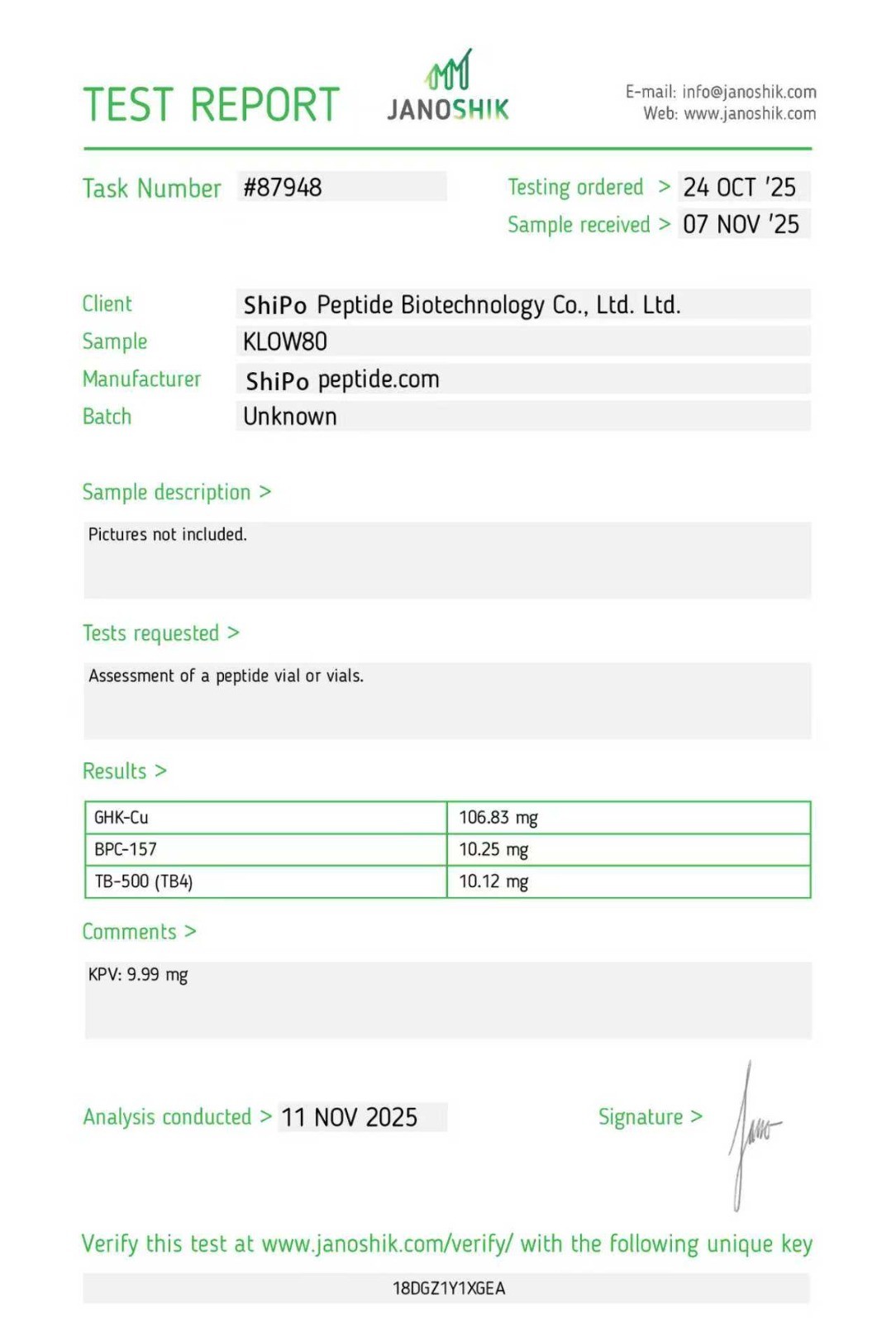 Test Report KLOW80-shipopeptide