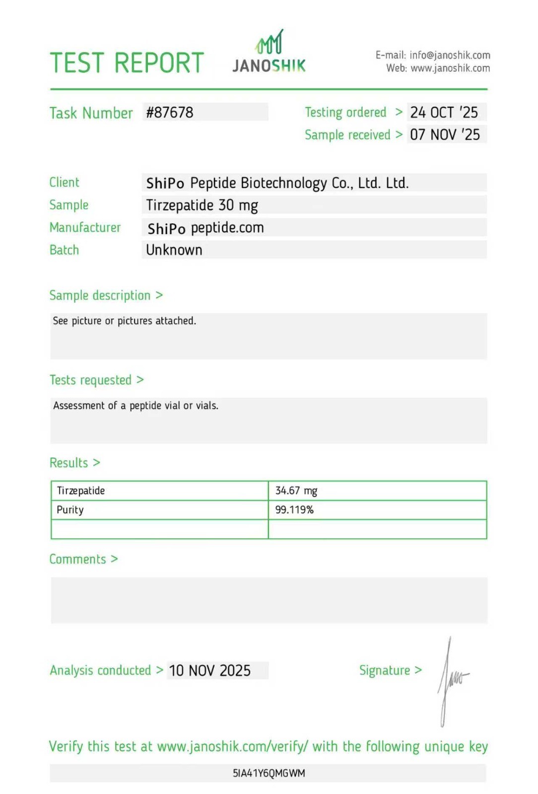 Test Report TR30-shipopeptide