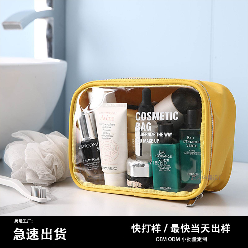 Gena's new PVC transparent cosmetic bag for women, portable, large capacity, suitable for toiletries, bathing, fitness, swimming, and travel.