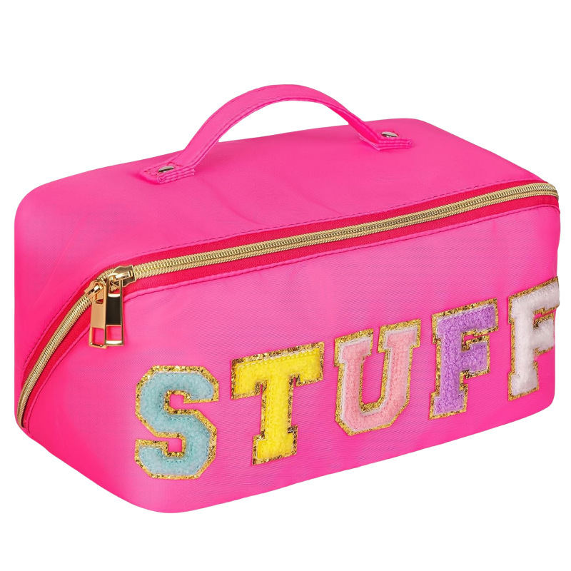 In stock nylon tote bag with embroidered lettering, large capacity, slanted opening, multi-functional storage bag, 2024 new style.