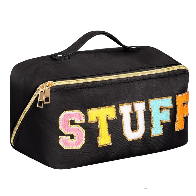 In stock nylon tote bag with embroidered lettering, large capacity, slanted opening, multi-functional storage bag, 2024 new style.