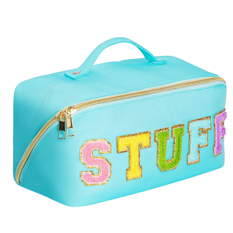 In stock nylon tote bag with embroidered lettering, large capacity, slanted opening, multi-functional storage bag, 2024 new style.