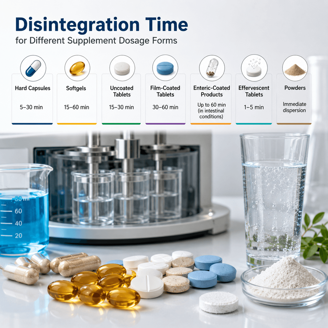 Disintegration Time for Different Supplement Dosage Forms: Why It Matters for Product Quality and Consumer Satisfaction
