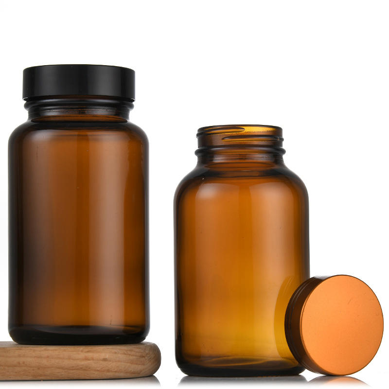 Amber Glass Jar with Bamboo Lid for Supplements Vitamins 60ml 100ml 200ml Amber Glass Jar with Bamboo Lid for Supplements Vitamins 60ml 100ml 200ml