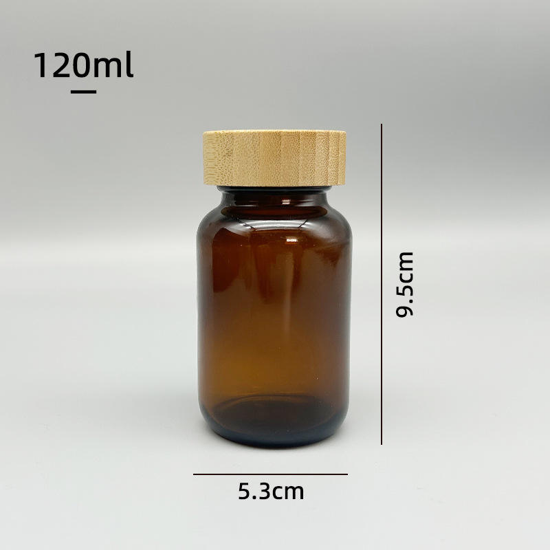 Amber Glass Jar with Bamboo Lid for Supplements Vitamins 60ml 100ml 200ml
