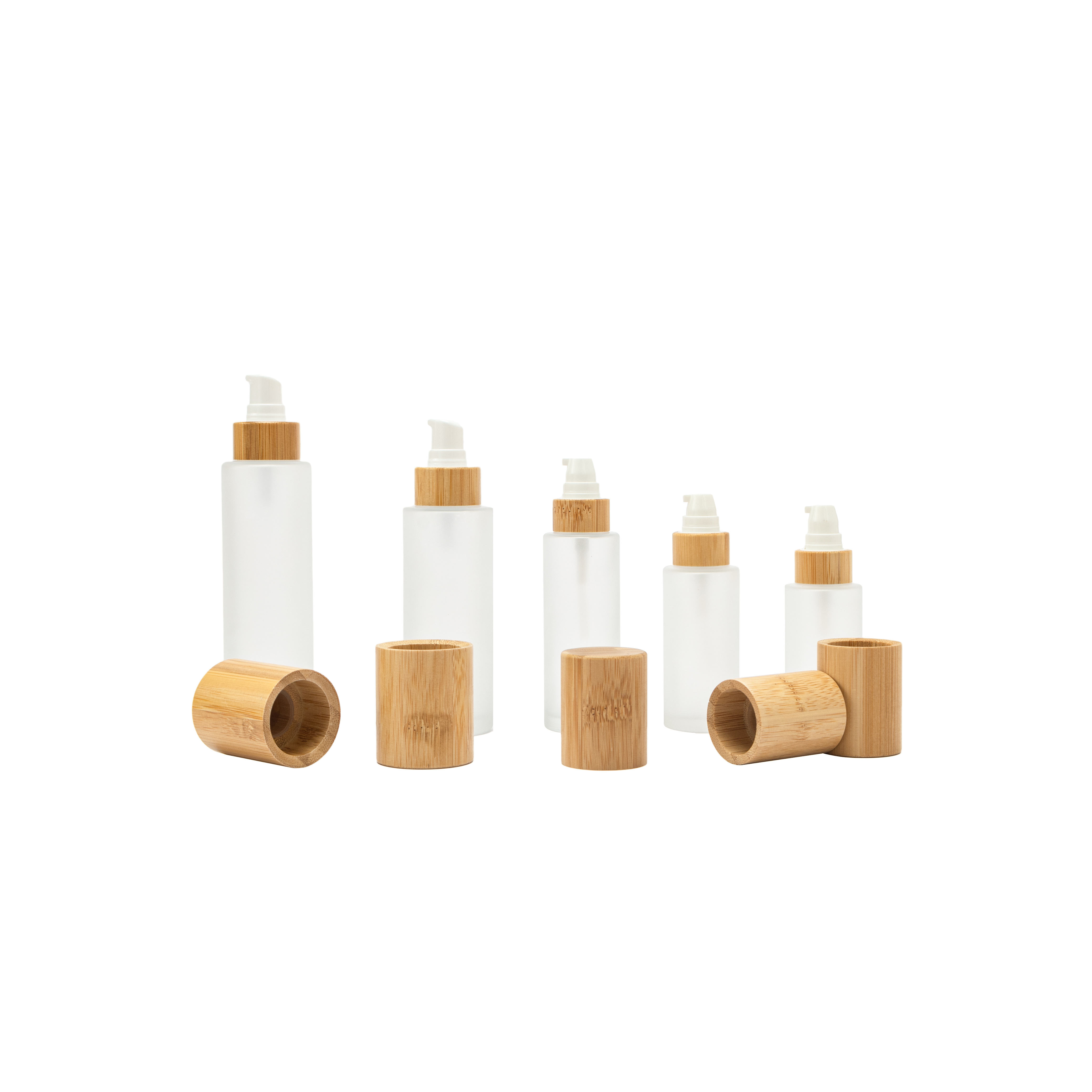 High Quality 100ml Oval Cosmetic Packaging Set Empty Set Clear Frosted Glass Cream Jar with Bamboo Lid Screw Cap Glass Bottle