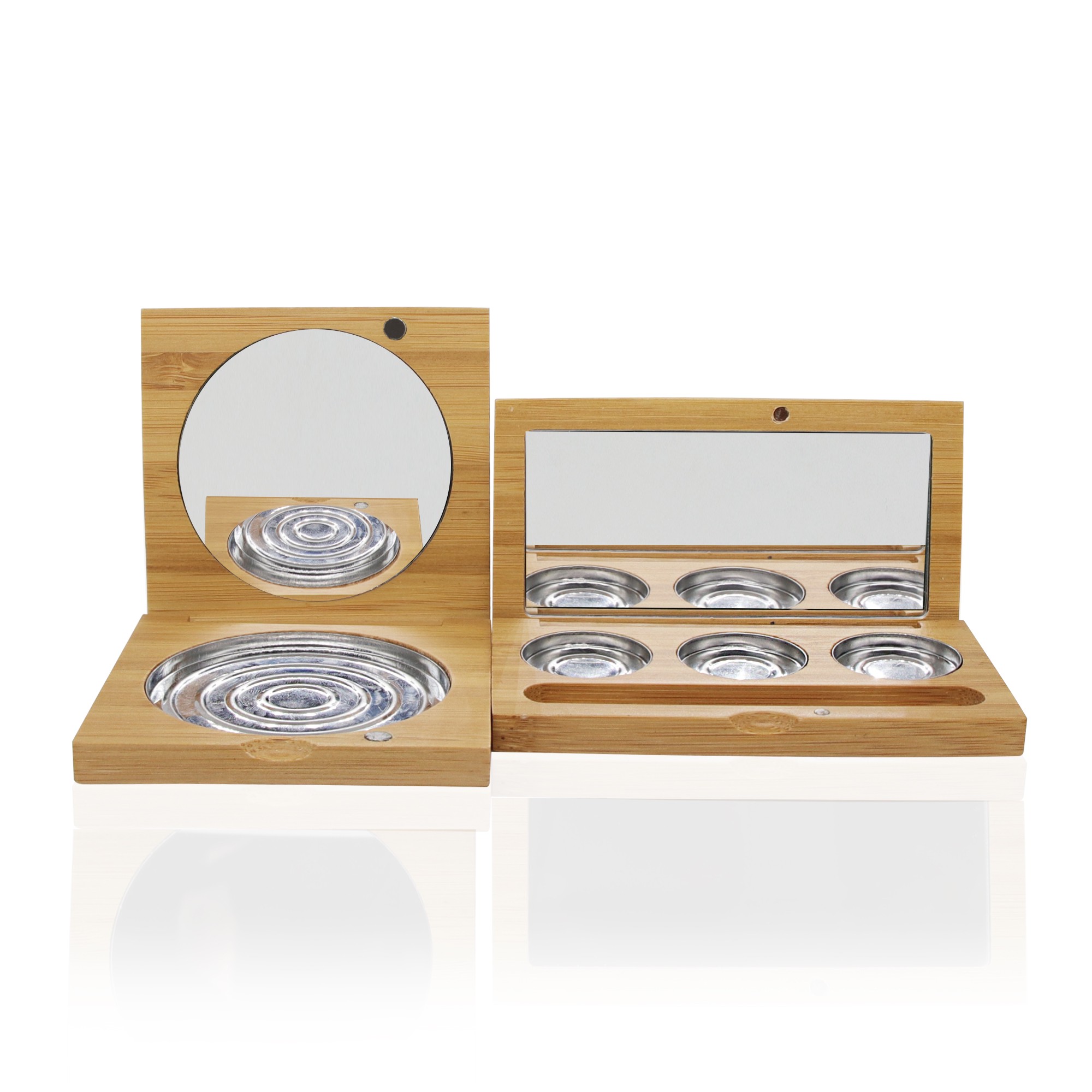 Eco-Friendly Bamboo 3 Pan Eyeshadow Palette with Mirror Refillable Magnetic Makeup Compact Case Eyeshadow Not Included Eco-Friendly Bamboo 3 Pan Eyeshadow Palette with Mirror Refillable Magnetic Makeup Compact Case Eyeshadow Not Included