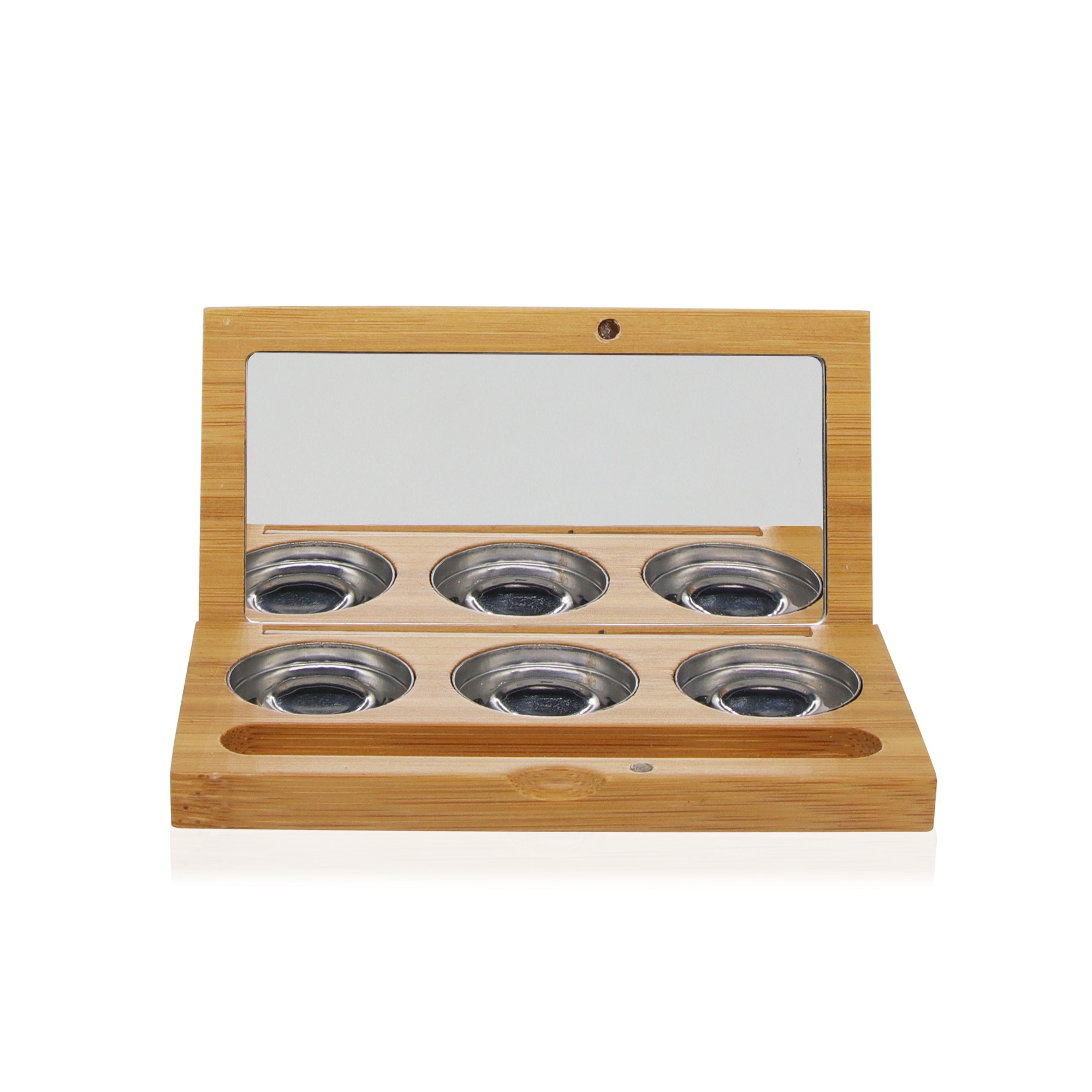 Custom Logo Bamboo Eyeshadow Palette square Jar 15g Bamboo Eye Shadow Tray with Makeup Brush Mirror Packaging
