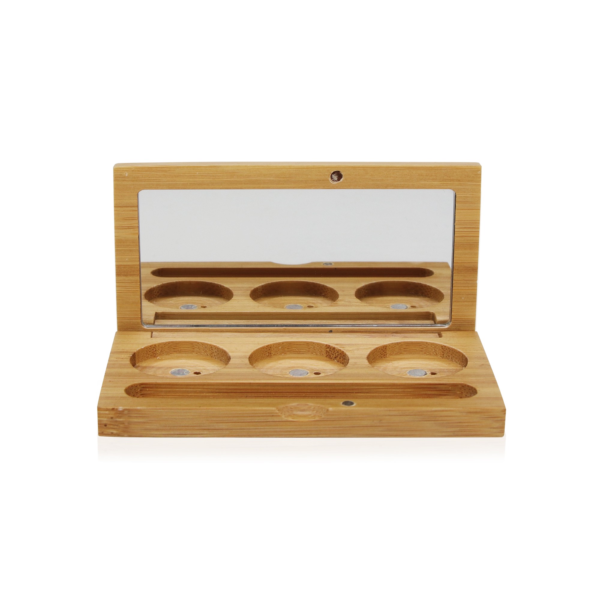 Eco-Friendly Bamboo 3 Pan Eyeshadow Palette with Mirror Refillable Magnetic Makeup Compact Case Eyeshadow Not Included Eco-Friendly Bamboo 3 Pan Eyeshadow Palette with Mirror Refillable Magnetic Makeup Compact Case Eyeshadow Not Included