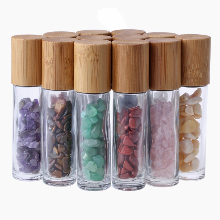 Wholesale 3g Refillable Glass Bamboo Roller Bottle with Natural Bamboo Cap for Essential Oils Perfume Skincare