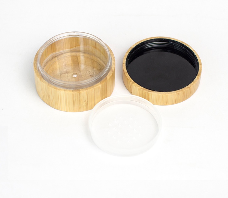 Wholesale Organic Natural Cosmetic Packaging Bamboo Lid Plastic Cosmetic Packaging Bamboo Loose Powder Jar Container