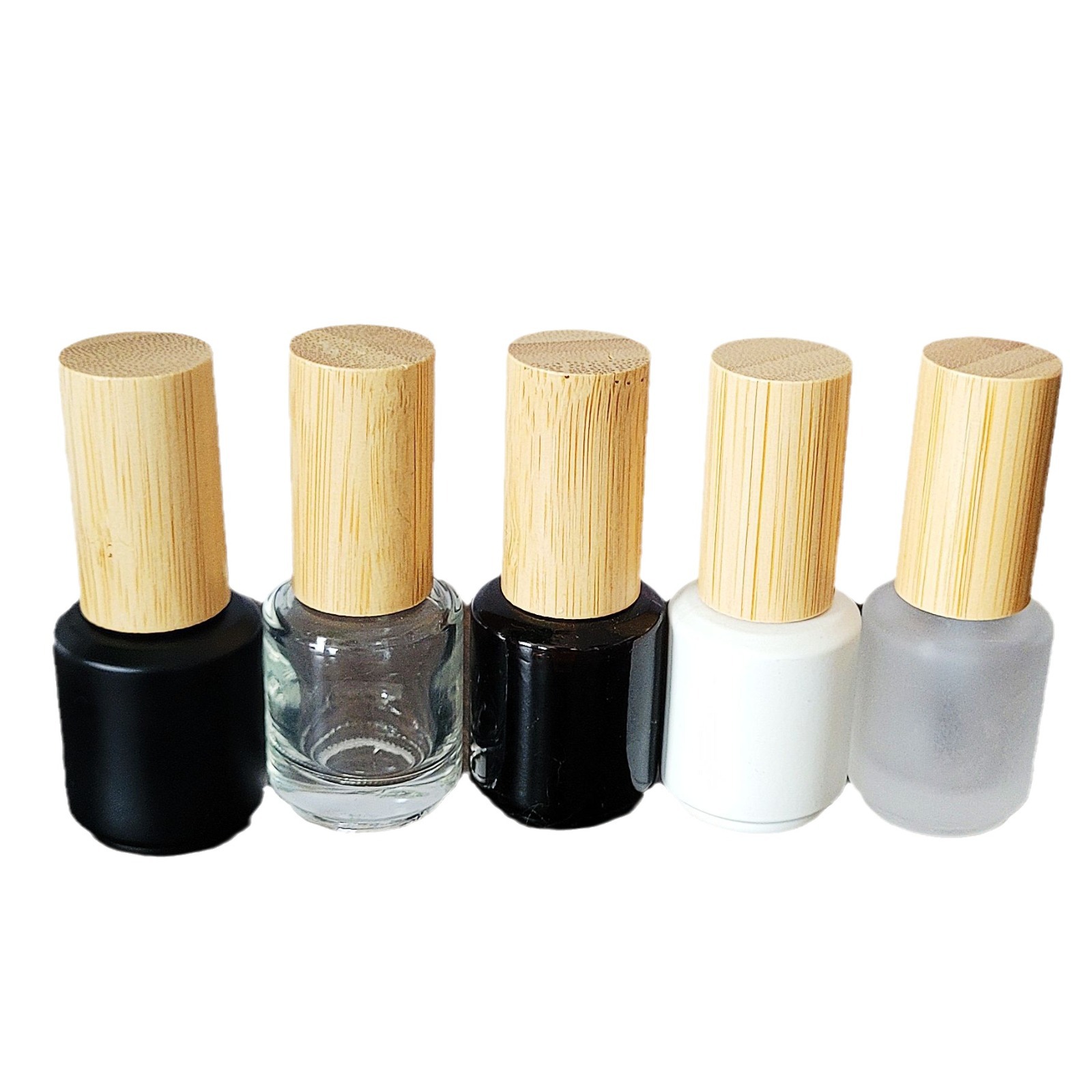 New Style Custom Empty 10ml Round Glass Gel Nail Polish Bottles With Bamboo Wood Top Cap Brush New Style Custom Empty 10ml Round Glass Gel Nail Polish Bottles With Bamboo Wood Top Cap Brush