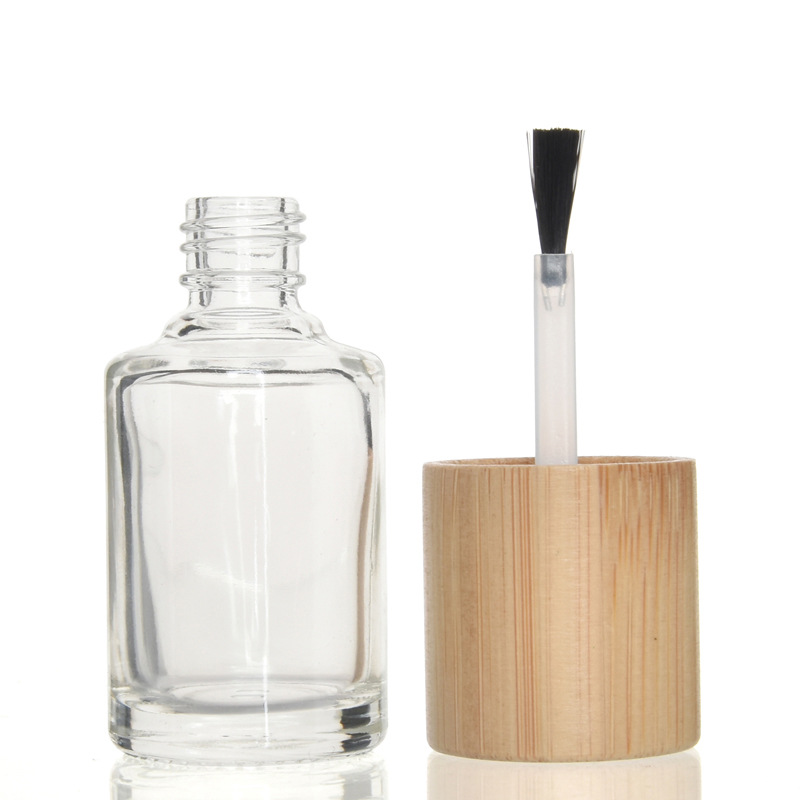 Custom High Quality Empty Reusable 10ml Cylinder Glass Gel Nail Polish Bottles with Bamboo Cap Custom High Quality Empty Reusable 10ml Cylinder Glass Gel Nail Polish Bottles with Bamboo Cap