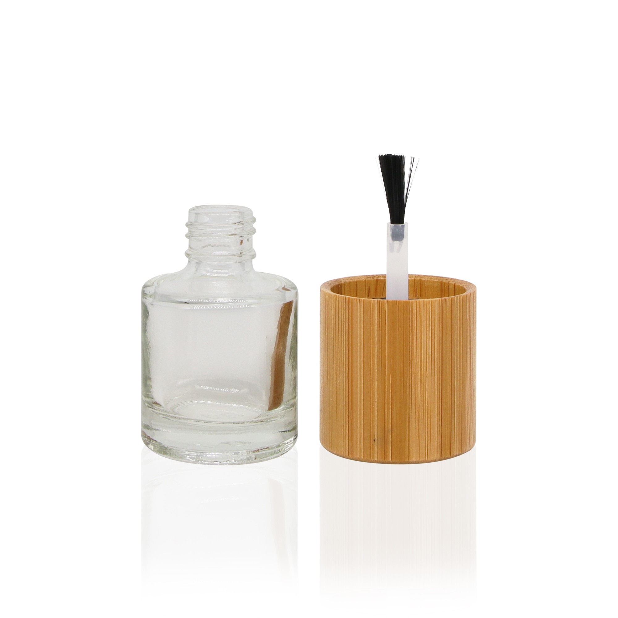 Custom High Quality Empty Reusable 10ml Cylinder Glass Gel Nail Polish Bottles with Bamboo Cap Custom High Quality Empty Reusable 10ml Cylinder Glass Gel Nail Polish Bottles with Bamboo Cap