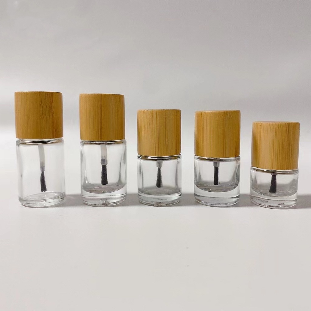 Reusable New Custom Empty 15ml Round Glass Gel Nail Polish Bottles With Bamboo Wood Top Cap Brush Reusable New Custom Empty 15ml Round Glass Gel Nail Polish Bottles With Bamboo Wood Top Cap Brush