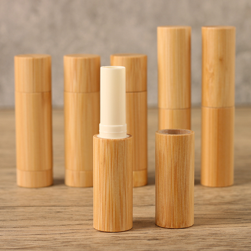 Custom OEM Natural Bamboo Lipstick Tube 5g Empty Eco Friendly Wooden Lip Balm Container Cosmetic Packaging for Personal Care